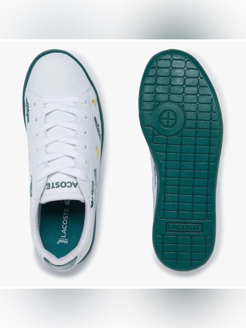 Lacoste Kids White Sneakers with Teal Croc Accents